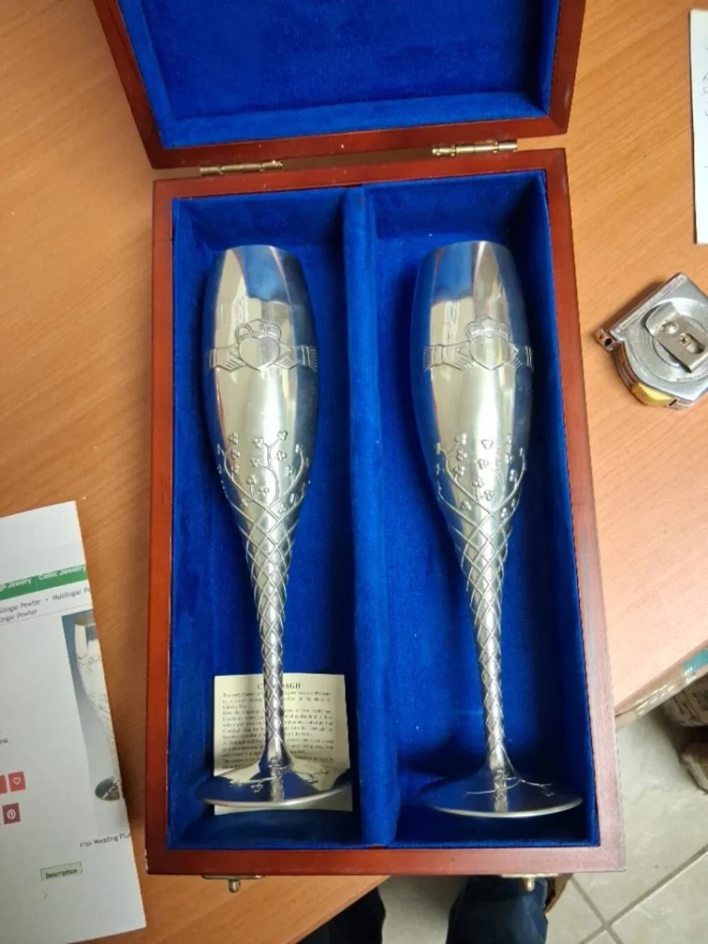 Two Mullinger Irish Pewter Celtic Champagne Wedding Flutes